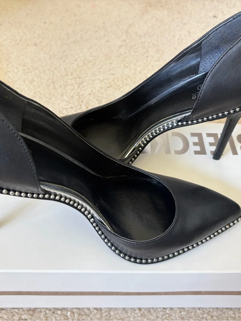Bleecker & Bond Black Stud-Trim Pointed Toe Pumps